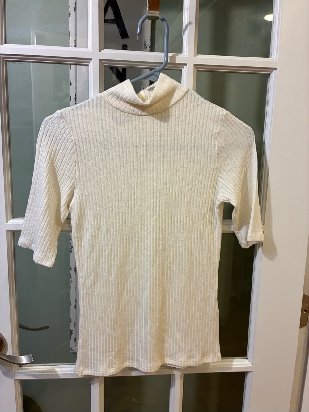 Reformation Jeans Women’s Ribbed Short-Sleeve Mock Neck Top - Cream Sz Small